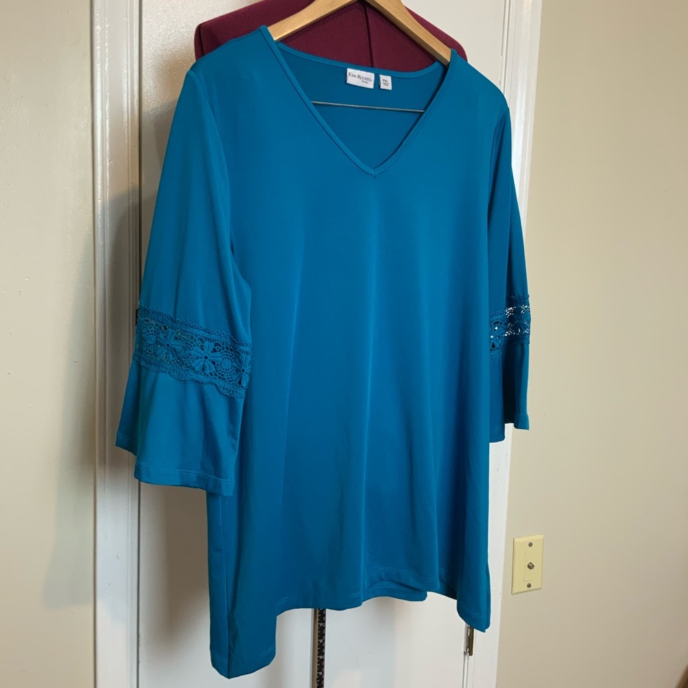 NWOT Kim Rogers Petite Folkloric Tunic Top Turquoise Women’s XLP